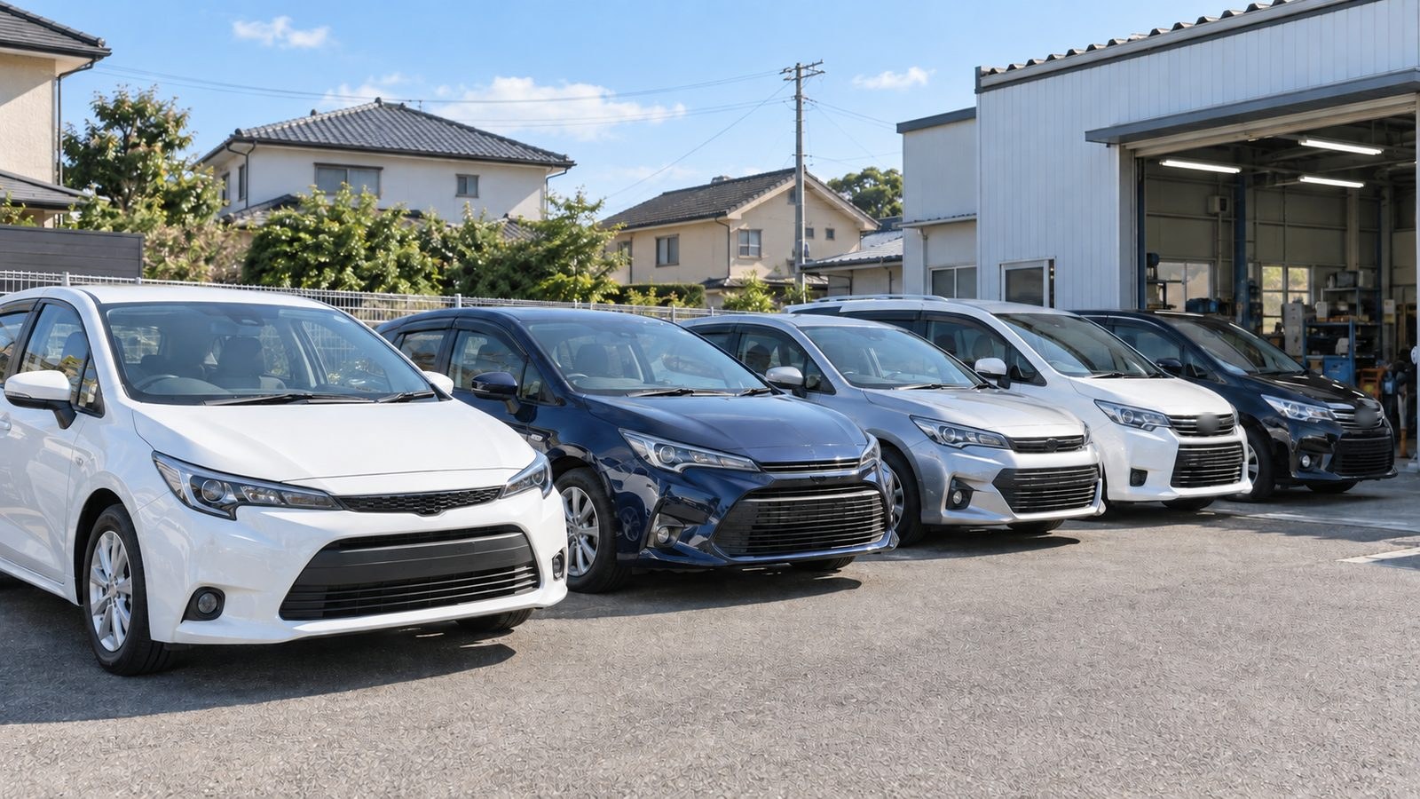 工場の駐車場に並ぶ中古車（イメージ）